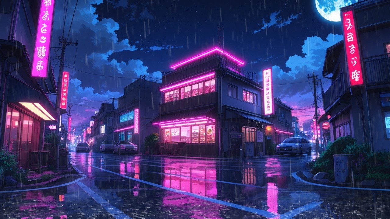 Midnight Japanese City Lofi 🏮✨ Cozy Rain Ambience for Coding, Reading & Calm Sleep