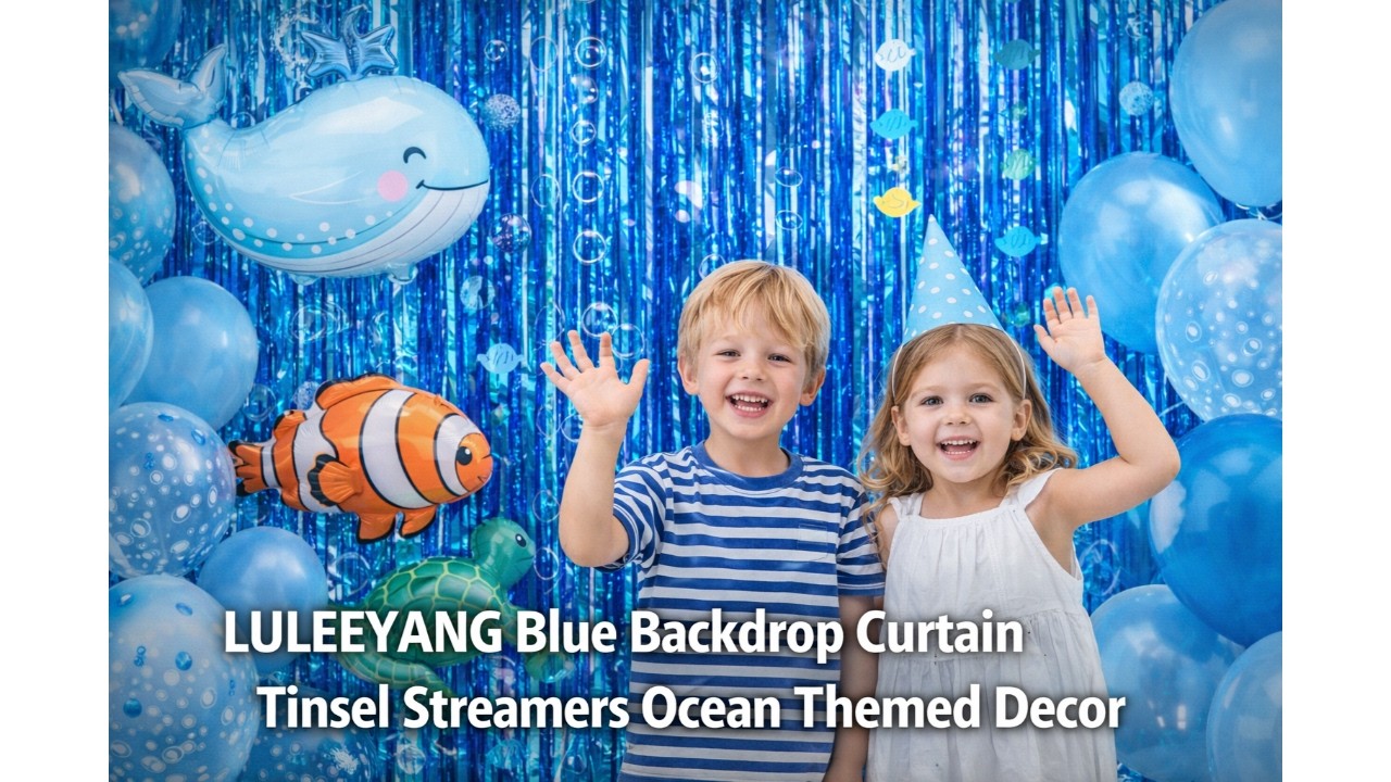 🌊 LULEEYANG Blue Backdrop Curtain Tinsel Streamers Ocean Themed Decor Review ✨