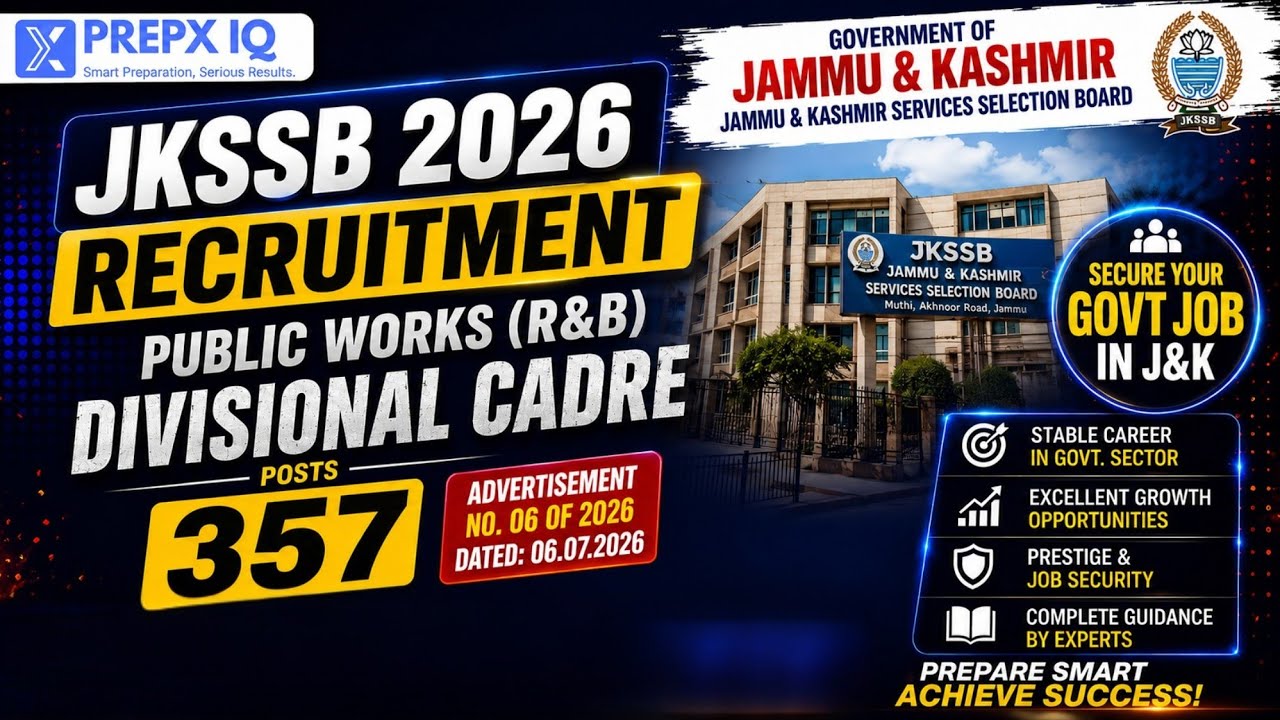 JKSSB 2026 Recruitment | 357 Divisional Cadre Posts | PWD (R&B) Advertisement No. 06 of 2026 |