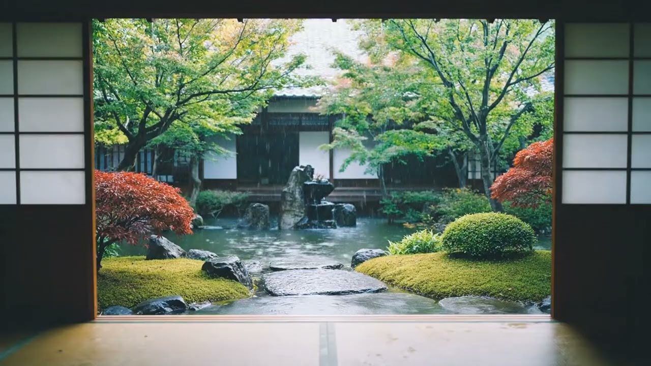 6 Hours of Cozy & Calm Rain View inside a Traditional Japanese House