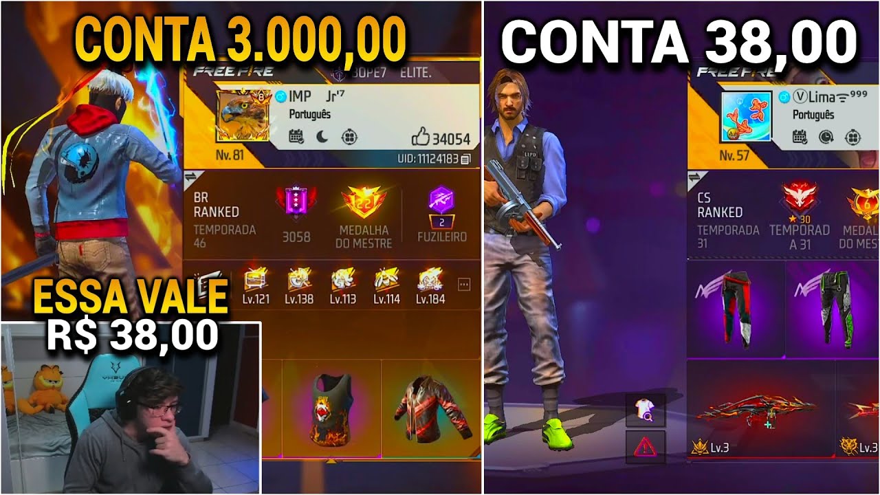 APELAPATO AVALIOU UMA CONTA DE R$ 3.000,00 E OUTRA DE R$ 38,00 NO FREE FIRE!!