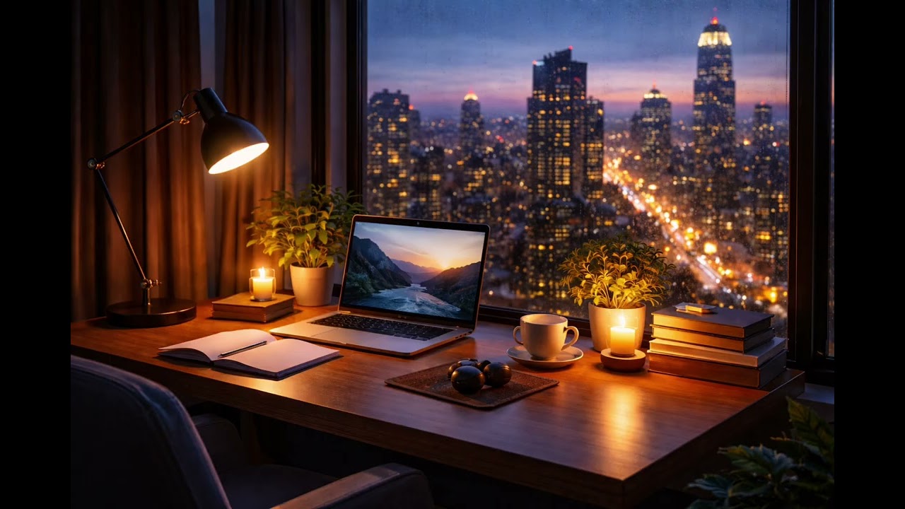 Modern Night Study Ambience 🌙 | Piano & Jazz Focus Music