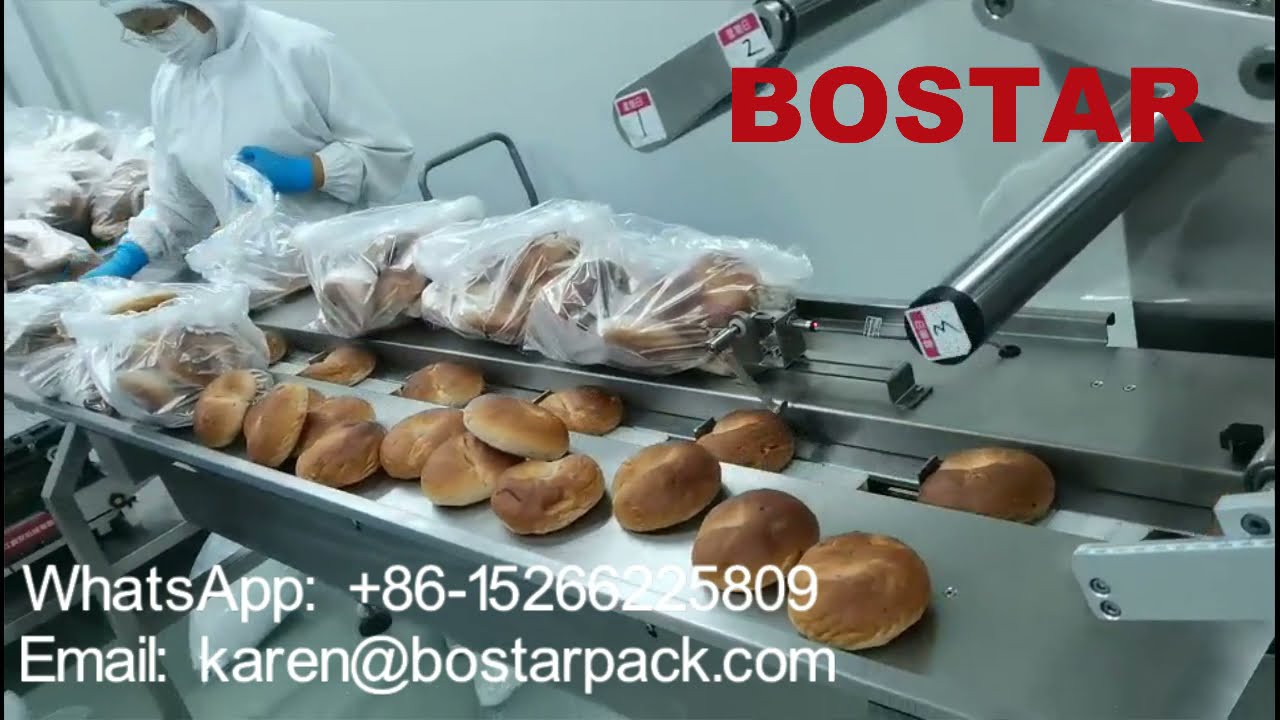 automatic packaging machine for burger buns bread flow wrap pack wrapping machine Qingdao BOSTAR