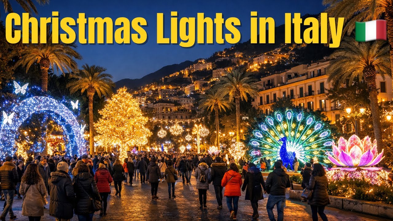 Salerno Luci d’Artista 🎄✨ | Christmas Walking Tour Italy | 4K Evening City Walk