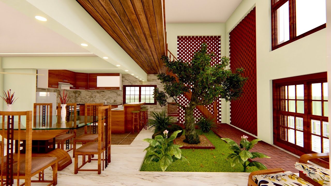 1345sqft Courtyard House|Small Nalukettu|Kerala Nalukettu House |Nadumuttam|Kerala Home Design