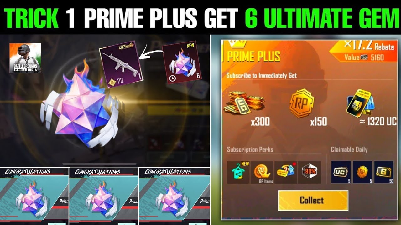 😲Trick Get 6 Ultimate Gems Only 1 Prime Plus | How To Get Free Ultimate Gems & Ultimate Suit 