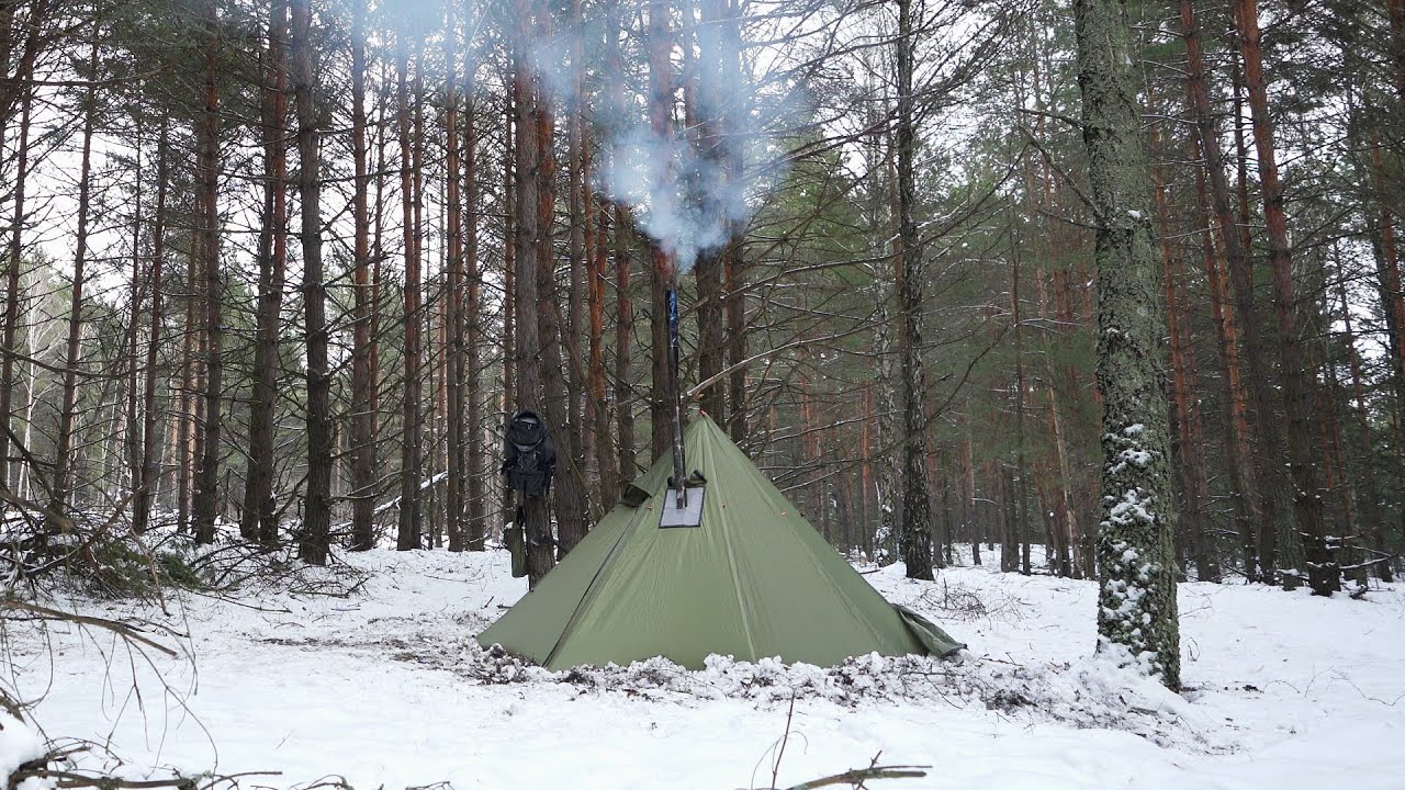 Cozy winter camping ambience, Hot Tent