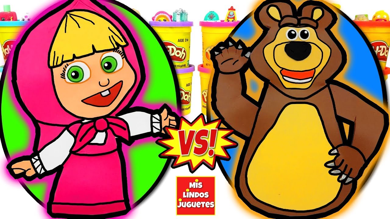 Huevos Sorpresa Gigantes de Masha y El Oso con Masha VS El Oso de Plastilina Play Doh en Español