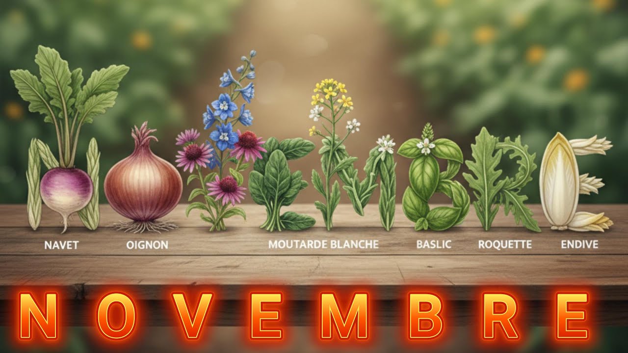 NOVEMBRE,navet,oignon,vivace,épinard,moutarde blanche,basilic,roquette,endive