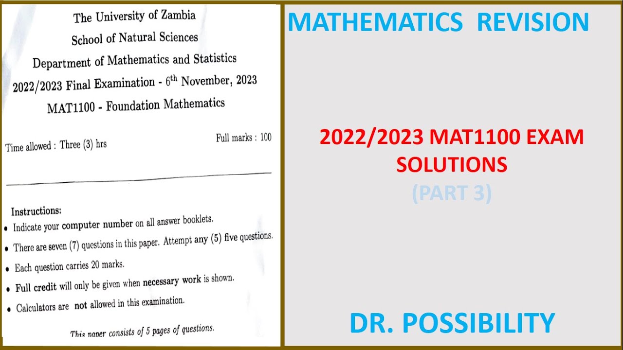 MAT 1100 2023 FINAL EXAM QUESTION 3 a and 3b
