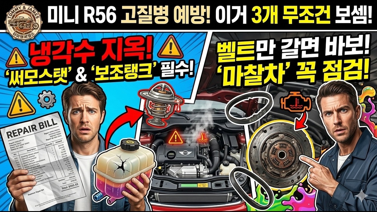 미니쿠퍼 R56 샀다면 무조건 보세요! 수리비 폭탄 막는 필수 예방정비 3가지 (마찰차, 냉각수 탱크, 써모스탯)