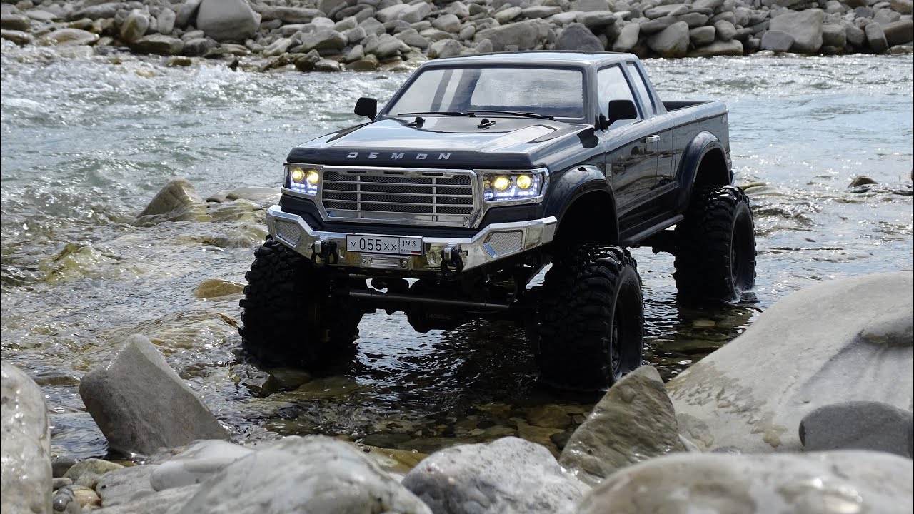 Cross-RC EMO AT4V Pick-up Truck 1:10 Scale RC Crawler - Riverbed rock crawling