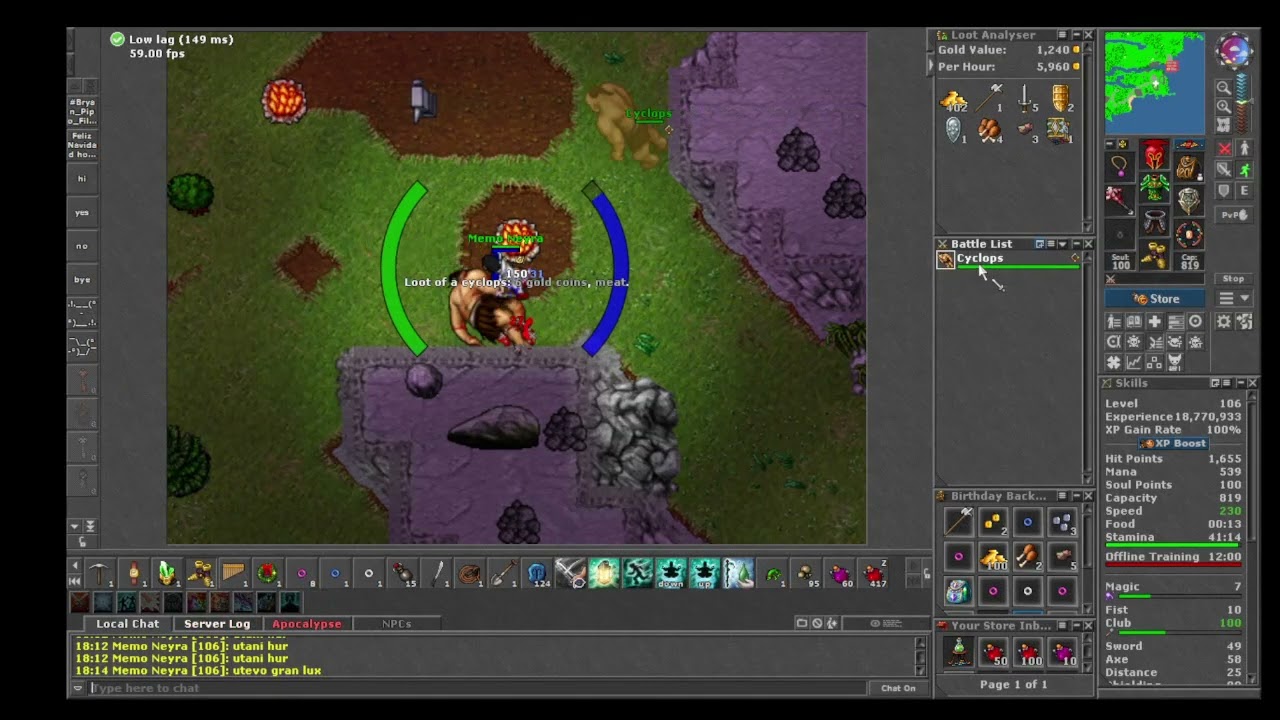 Cyclops Hunt + Exp + Loot con Pipo Filippo Olsen, Azul, Blanco Y rojo.