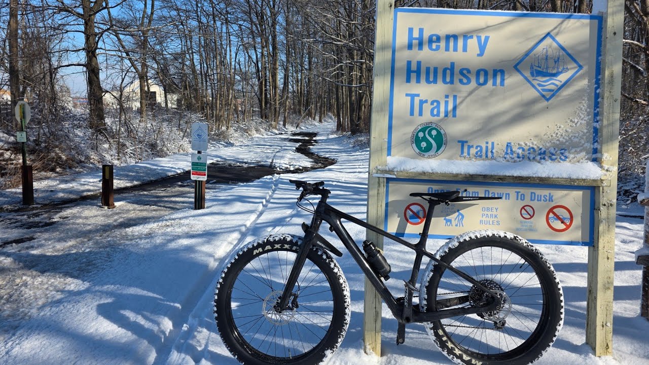 60 Minutes Virtual Wintry Bike Ride | Henry Hudson Trail | New Jersey! 🇺🇸 
