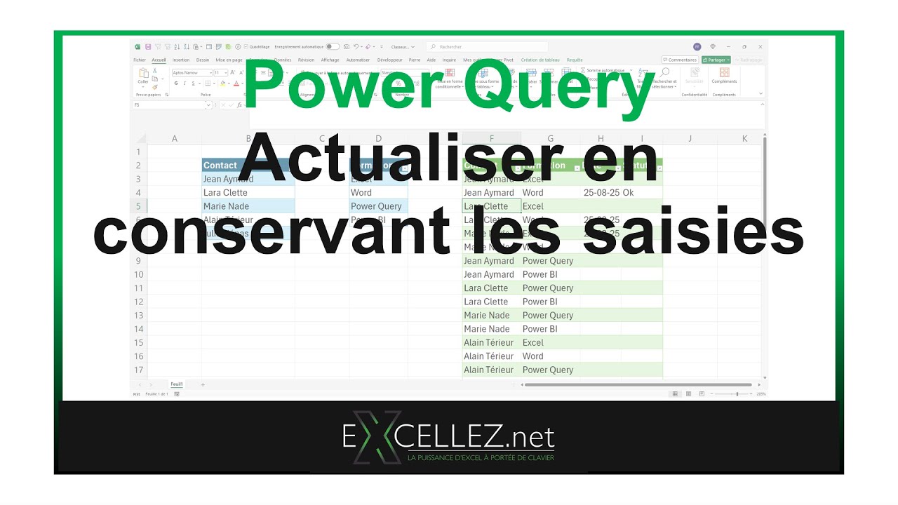 Conserver les saisies Excel lors de l'actualisation Power Query