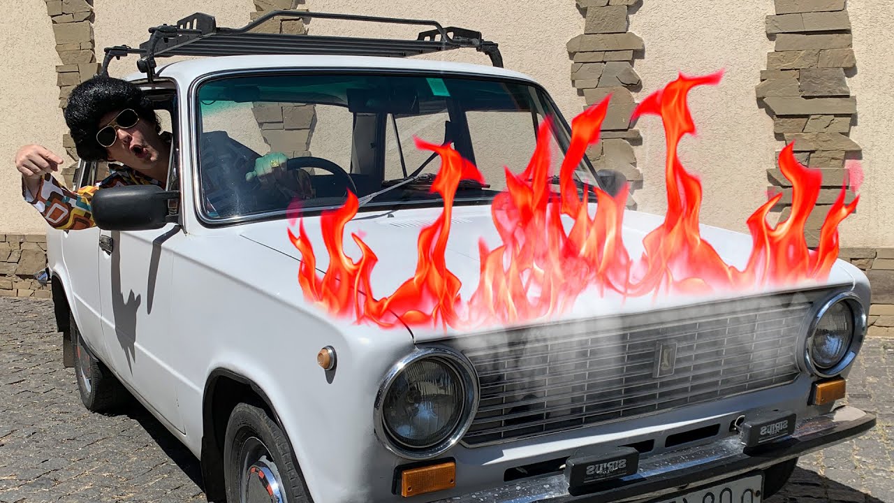 O carro Lada está quebrado e queimando - Dima corre para o resgate