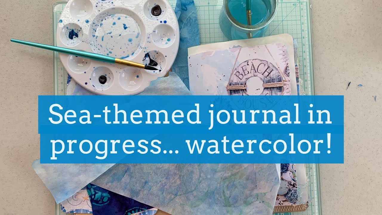 Sea themed junk journal in progress - adding watercolored tracing paper - demonstration & flip-thru!