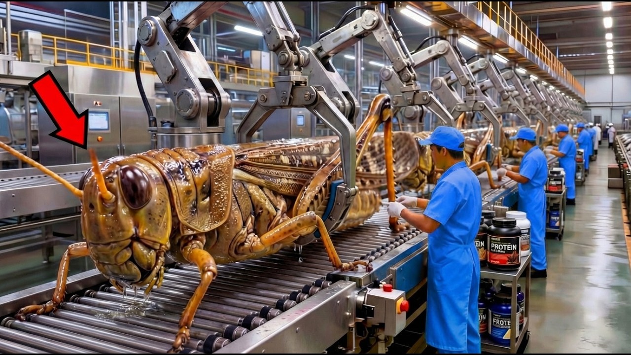 Inside a Giant Grasshopper Processing Factory 🦗 | High-Protein Insect Production – Full Industrial