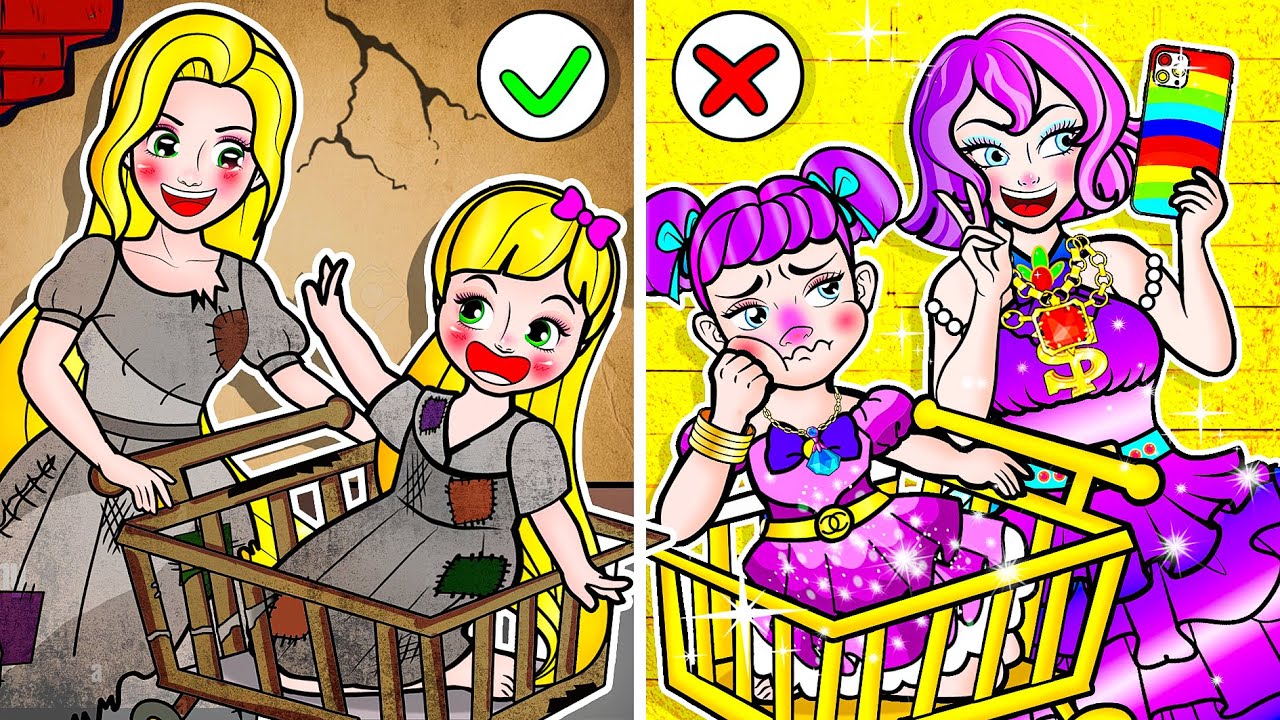 [🐾paper dolls🐾] Rich Friend vs Poor Rapunzel at the Pizza Restaurant | Rapunzel Family 놀이 종이
