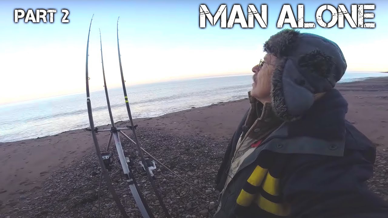Winter Beach Fishing: Search for Big Eels | Surf N' Turf Cooking | Man Alone [PART 2]