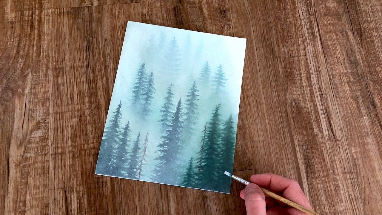 Acrylic Forest in Fog Painting