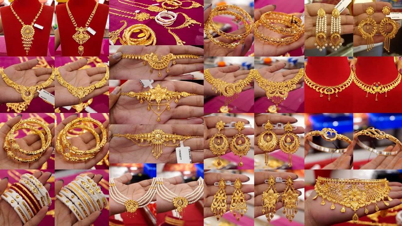 Matro 1 Gram Theke 😍 Biyer Sob Rokom Goyna o Gold Jewellery | Earrings/Necklace/Bala/Angti/Choker 9