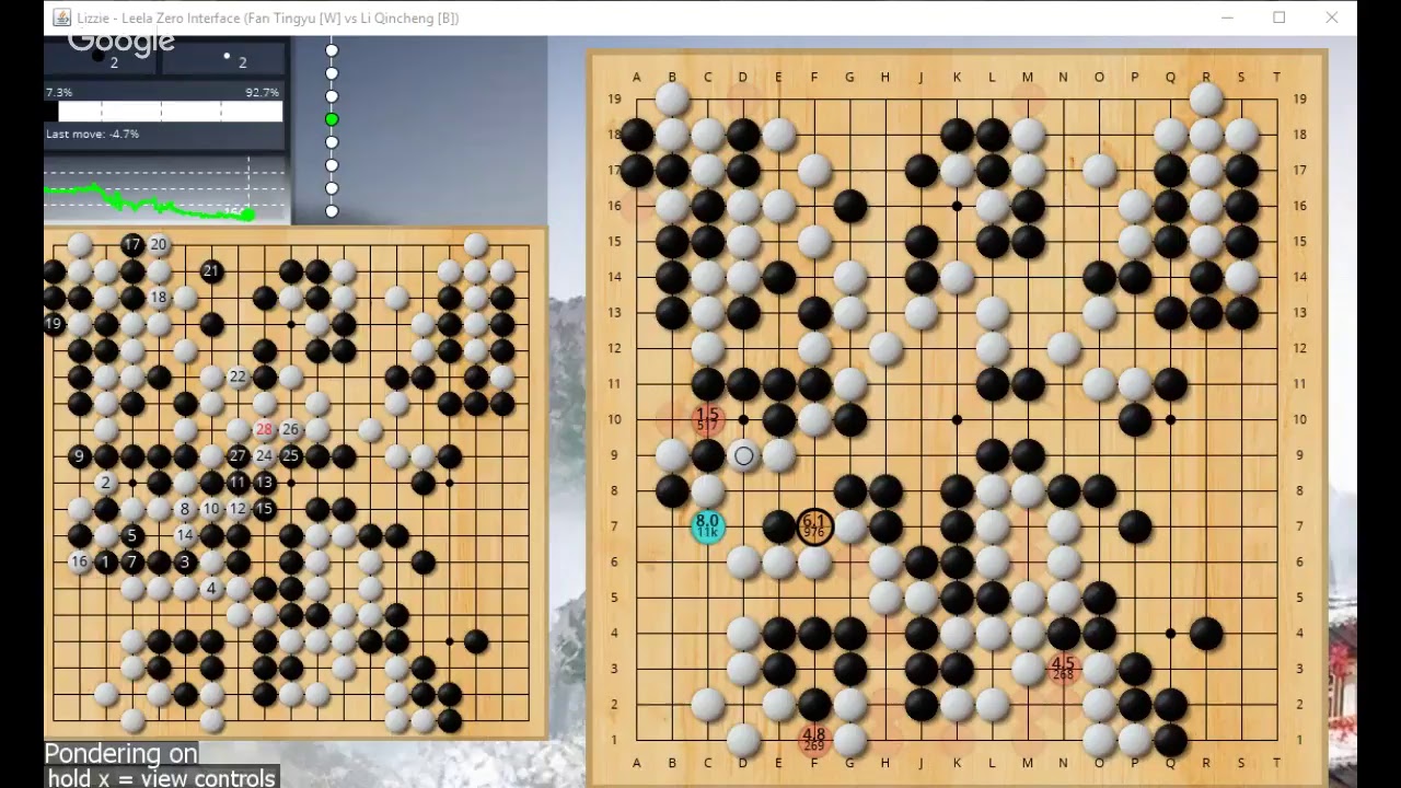 ELF Review: Fan Tingyu 9p (W) - Li Qincheng 9p 50k playouts/move