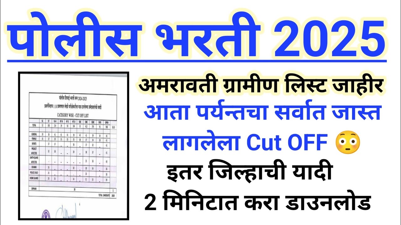अमरावती ग्रामीण पोलीस लेखीसाठी यादी जाहीर | आतापर्यंतचा सर्वात जास्त कट ऑफ | इतर जिल्हे यादी