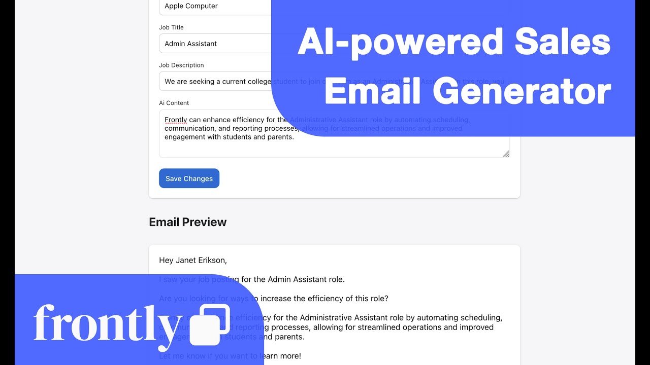 Full Tutorial - Build an AI-powered personalized sales email tool in 20 min with Frontly