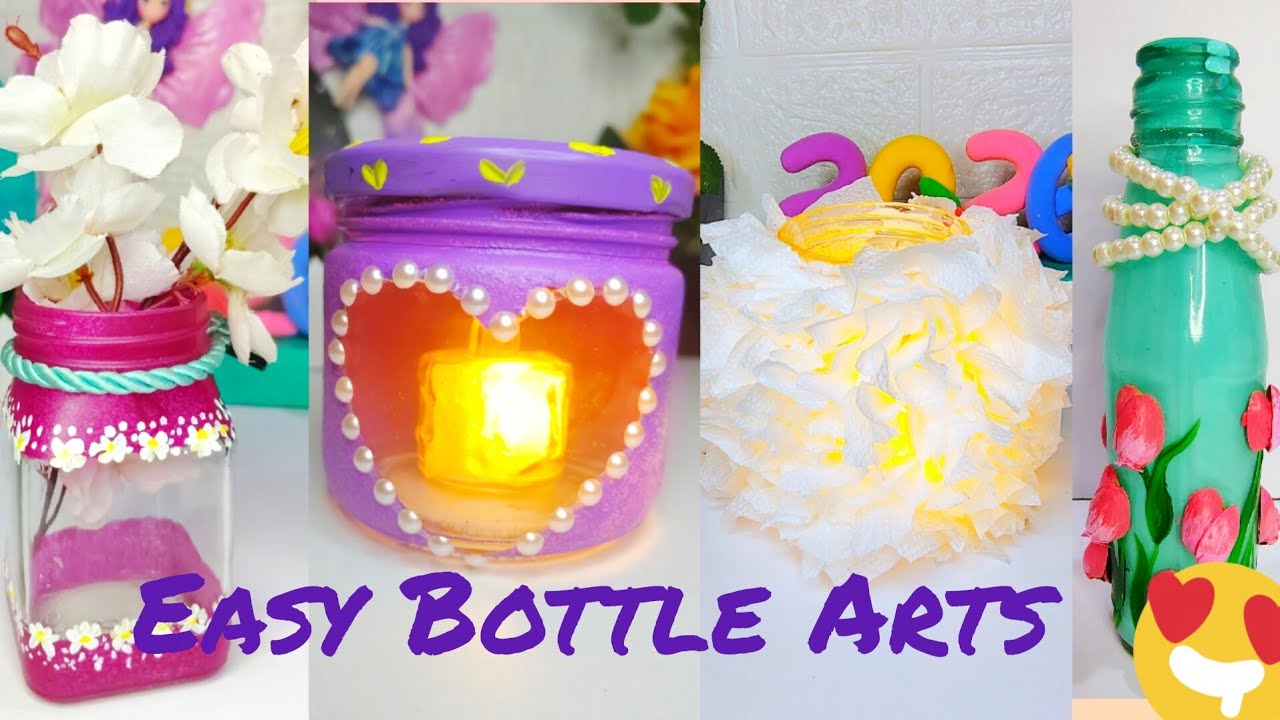 Easy Bottle Arts 💐🌷#diy #creativeclayideas #craftideas #diycraft #craft #lamp #nightlamp #gift #art