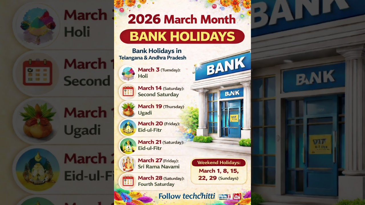 #Bank holidays in March month 2026