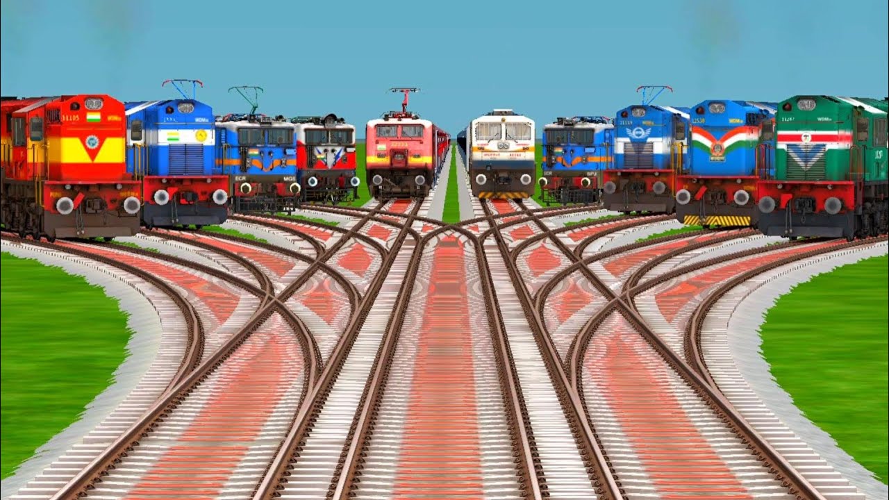Ten*Trains Crossing By Forked Trains Railroad Crossing Tracks - train video Indian railways games