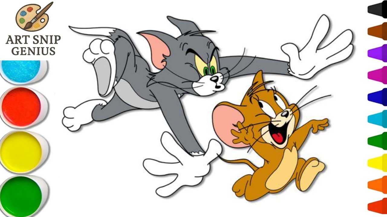 Как нарисовать Тома и Джерри! 🐱🐭 Простая пошаговая раскраска для детей