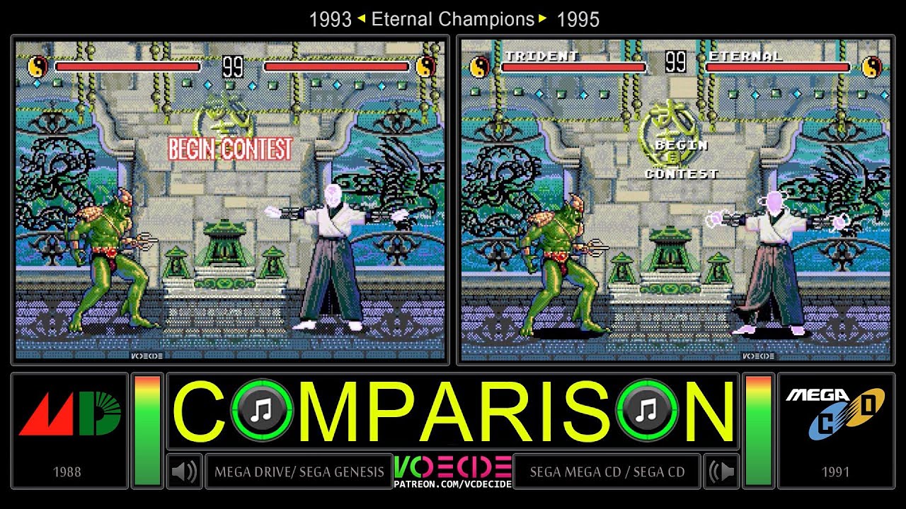 Eternal Champions (Sega Genesis vs Sega CD) Side by Side Comparison - Dual Longplay