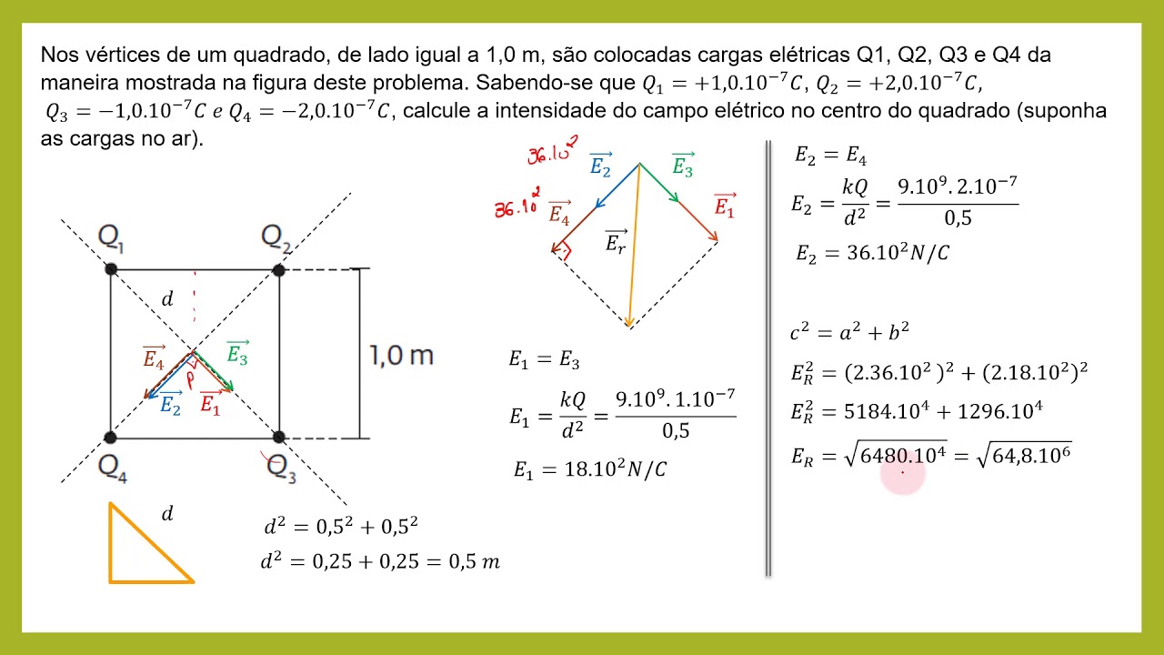 Exercícios Campo Elétrico #3: (Quadrado, triângulos, lei dos cossenos)