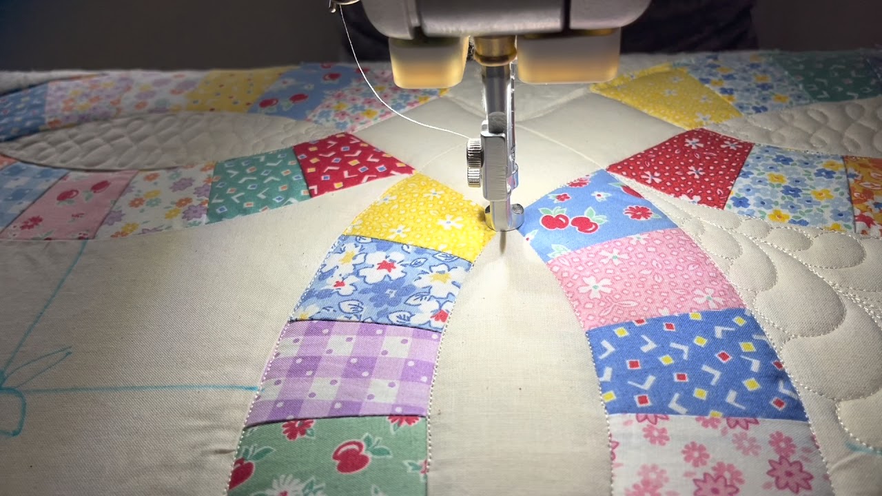 Quilting a double wedding ring quilt!