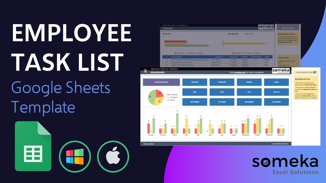 Employee Task List Google Sheets Template | Team To Do List Tool