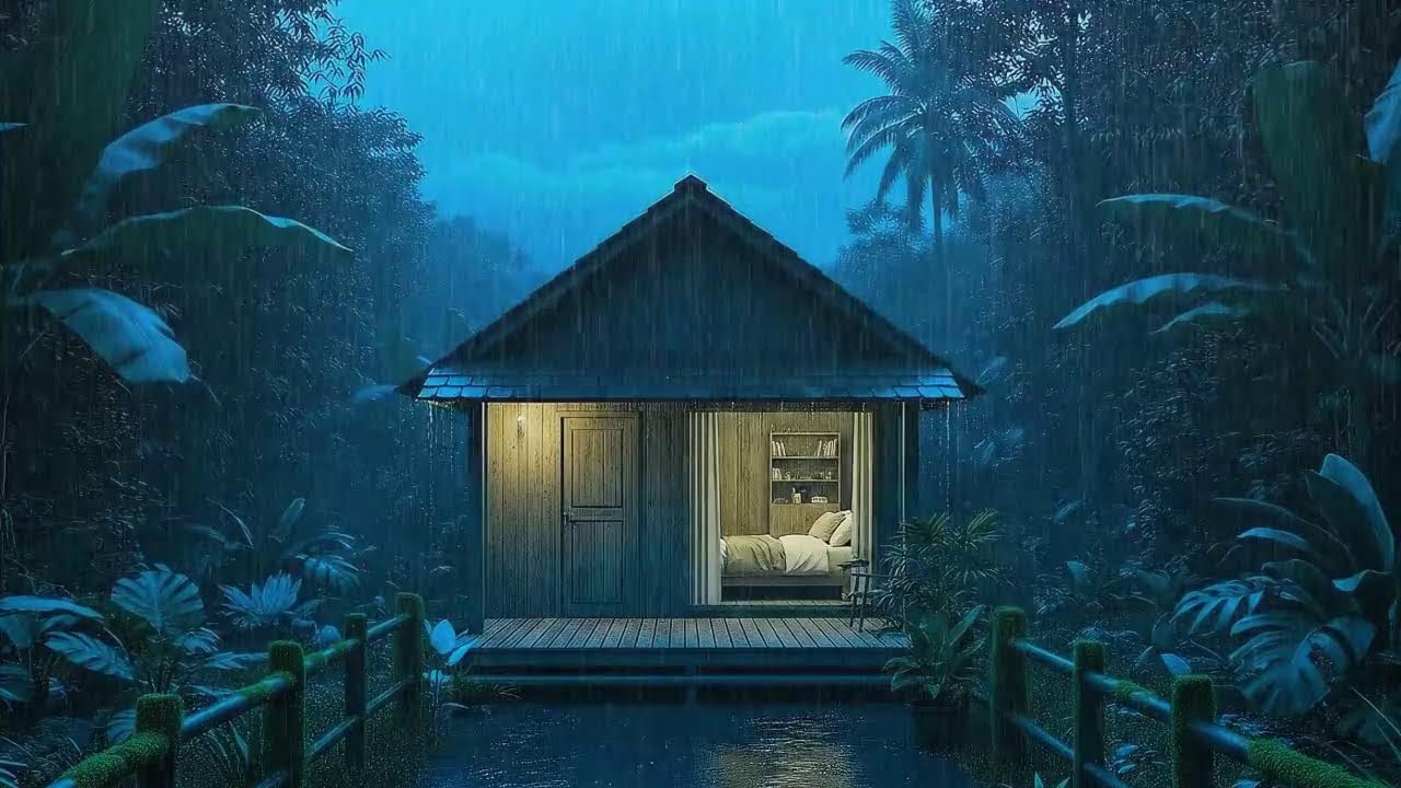 Gentle Rain and Low Storm Quiet Brain to Sleep in a Remote Tropical Cabin 🌧️