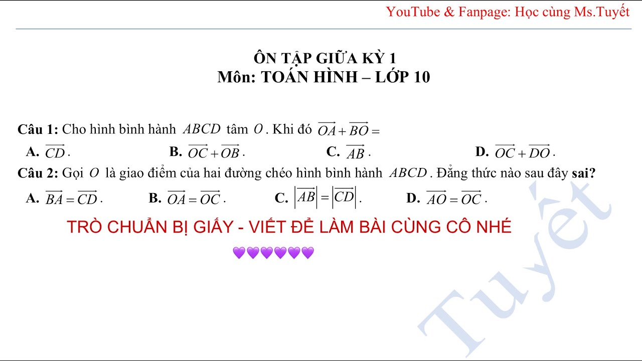 Hình Học 10 - Ôn Tập Giữa Kỳ 1 môn Toán Hình Lớp 10