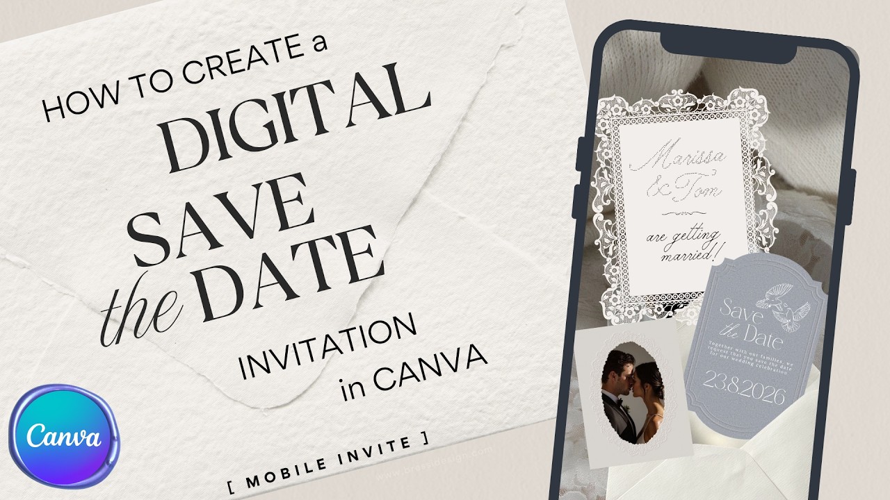 How to make a digital Save the Date in Canva | Mobile Invitation Design Tutorial