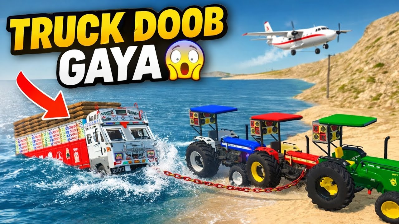 3 Tractor Se Truck Bachane Ki Koshish 😱 | Truck Paani Mein Phans Gaya