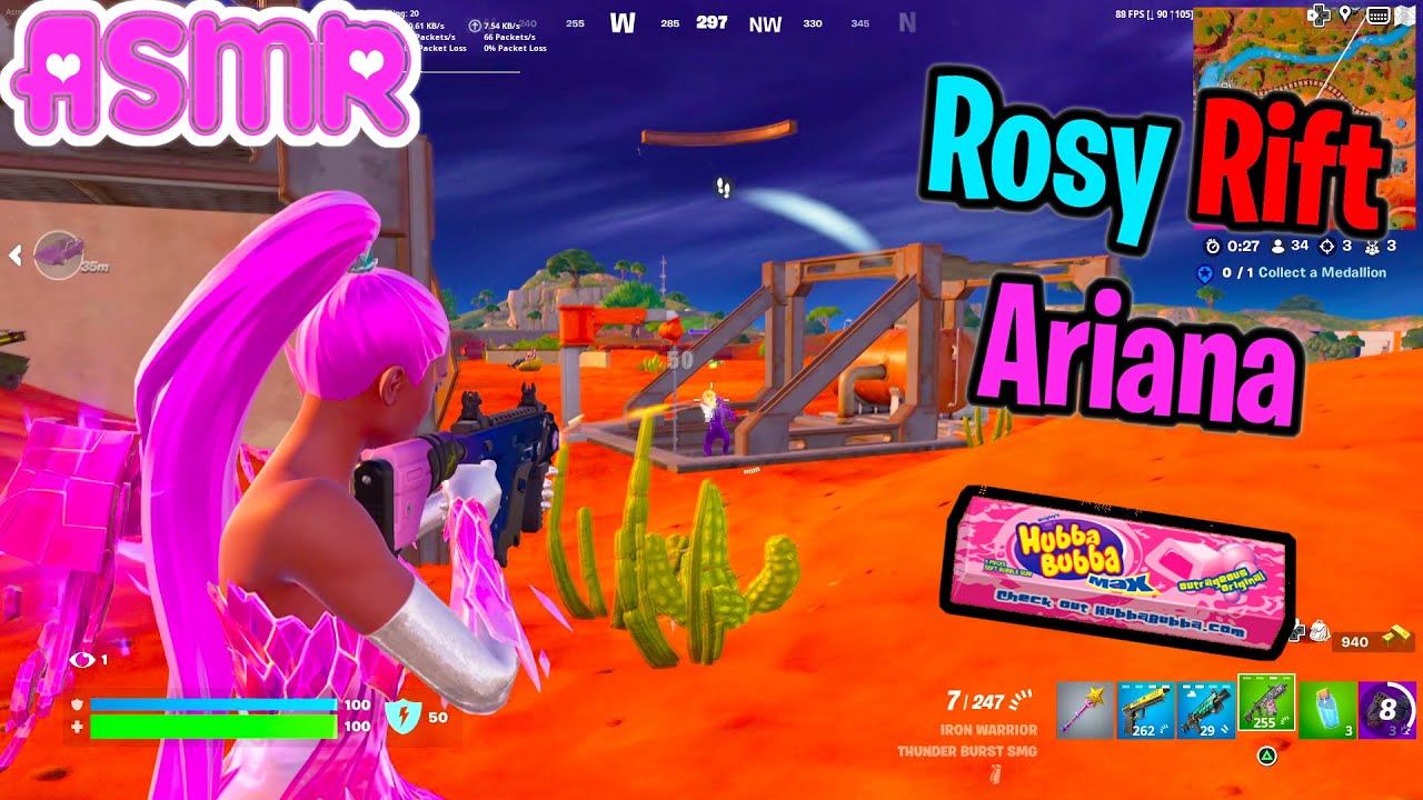 ASMR Gaming 🍀 Fortnite Rosy Rift Ariana Grande Solo Relaxing Gum Chewing + Controller Sounds 🎧