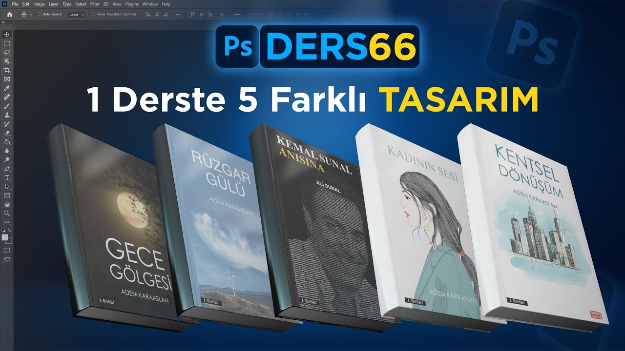 Sıfırdan 5 farklı Kitap kapağı tasarımı yapımı ve Mockup uygulaması ( Photoshop Dersleri