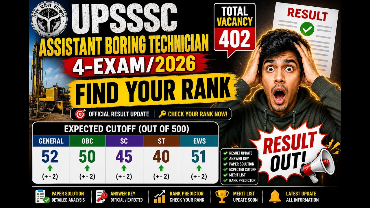 UPSSSC Assistant Boring Technician 4-EXAM/2026 Cutoff|| SSC MASTER