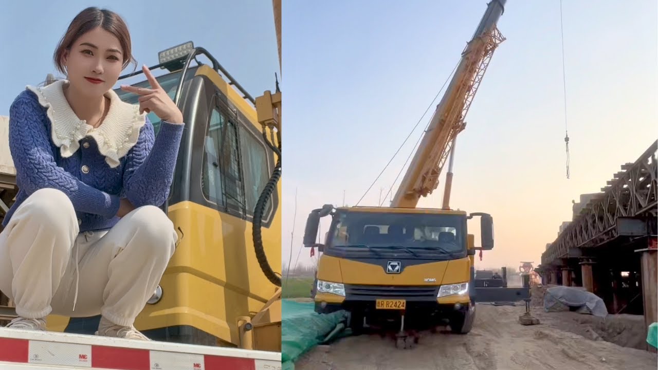 Female Crane Operator Heze At the Railway Construction Site