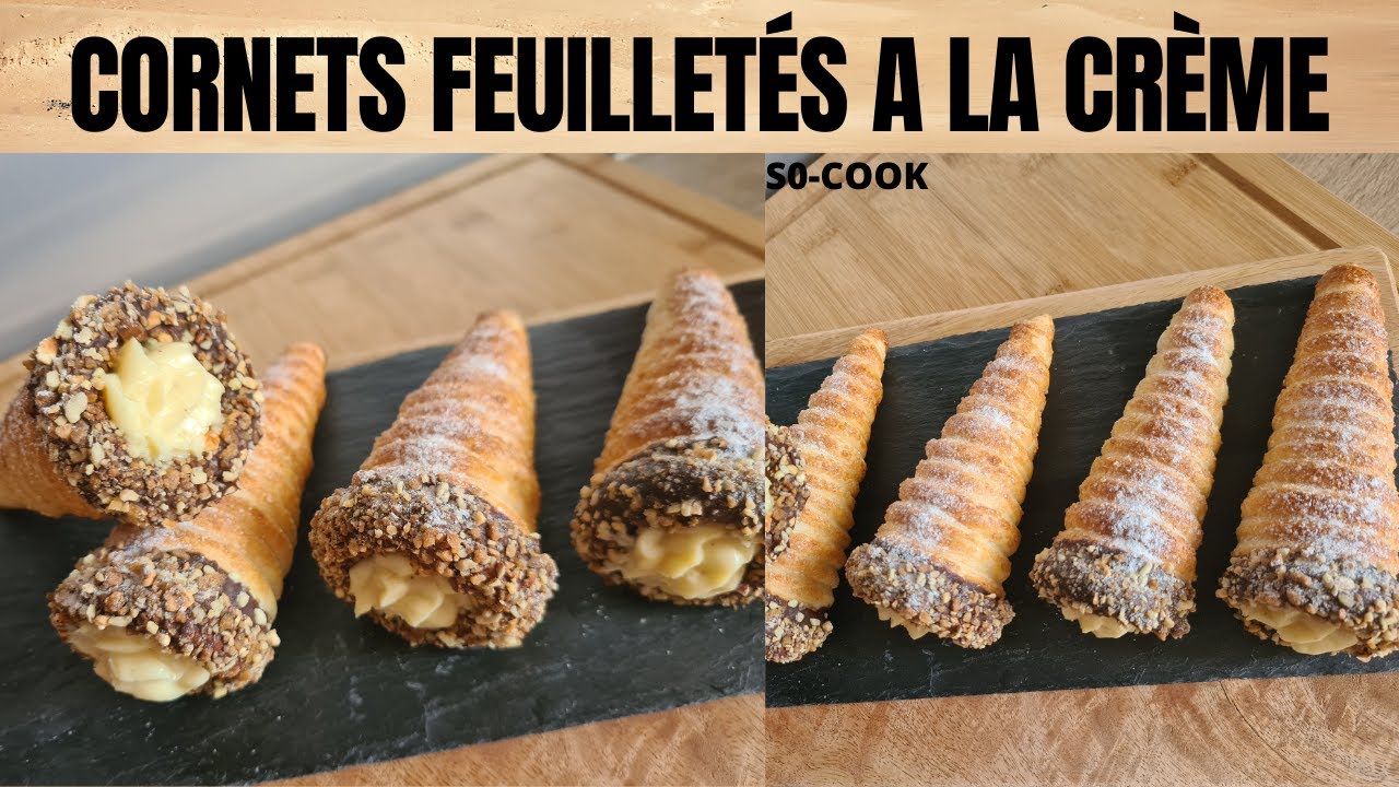les cornets feuilletés a la crème pâtissière vanille