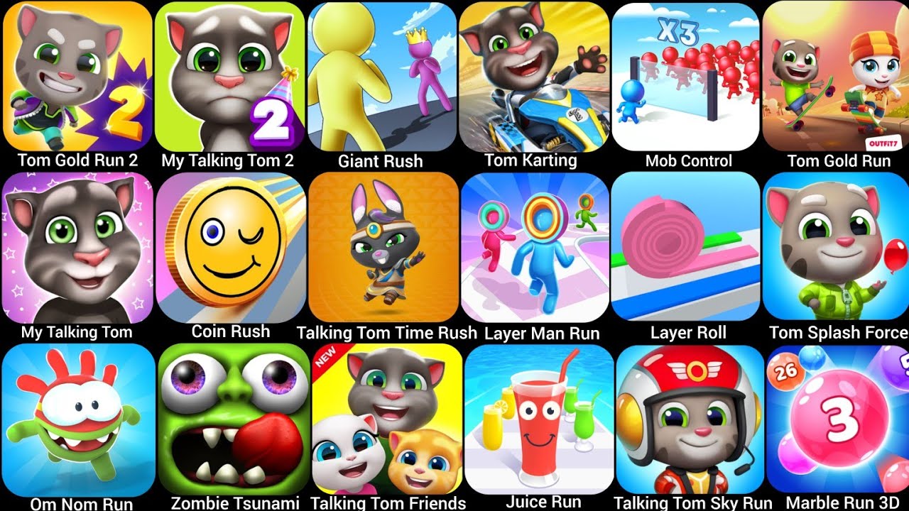 Cat Runner,Tall Man Run,Rocket Buddy,Tag With Ryan,Tom Hero Dash,Roller Ball 6,Tom Friends,Tom Gold.
