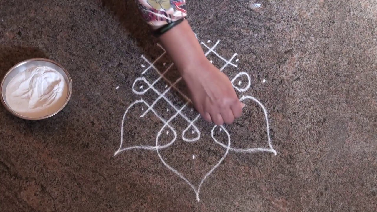 7 to 1 straight dots rangoli / Daily simple rangoli/ easy rangoli/ sikku kolam /ಬಳ್ಳಿ ರಂಗೋಲಿ