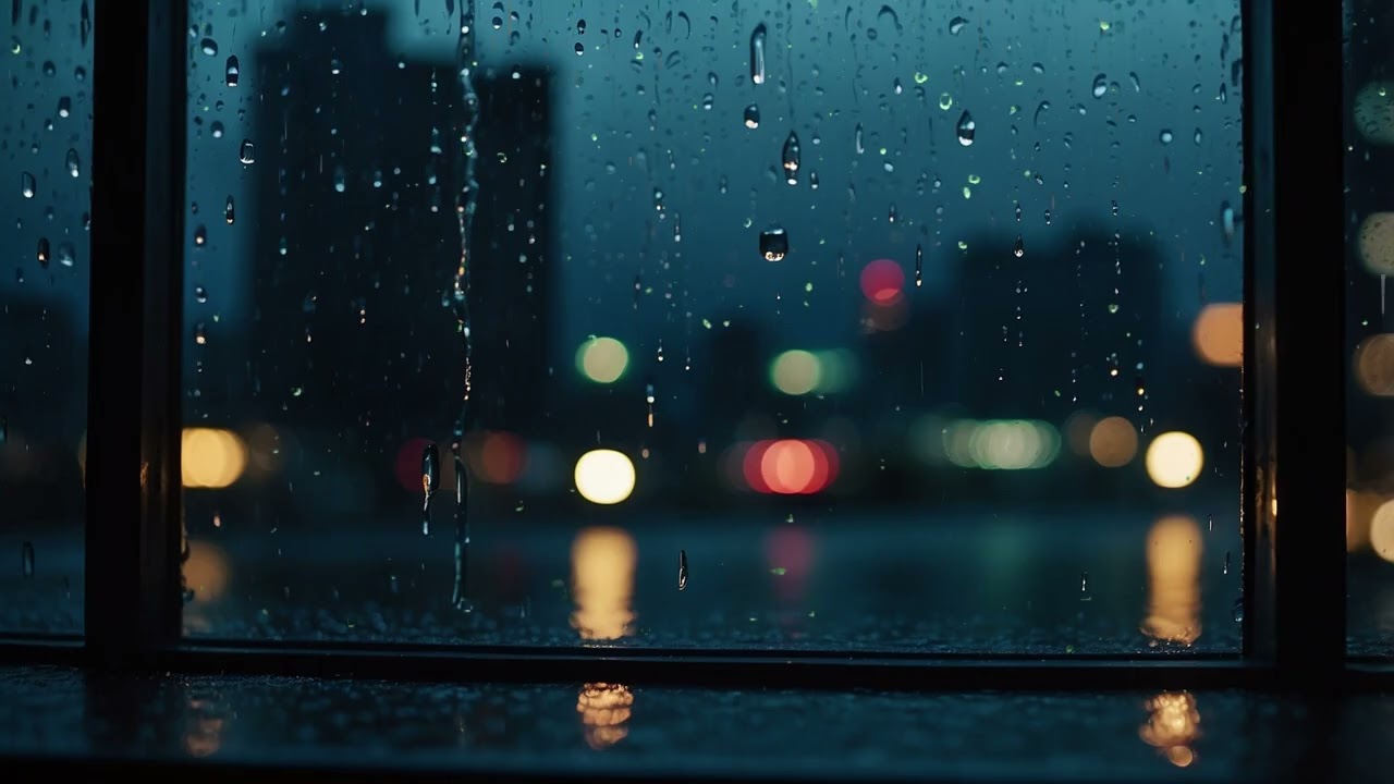 Rain Drops on the Window at Night, City Lights Ambience for Deep Sleep & Relaxation