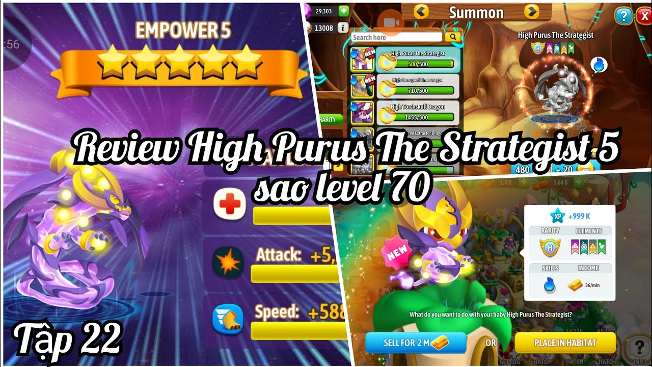 Dragon city tập 22: Rồng đẹp nhất game High Purus The Strategist 5 sao max level 70